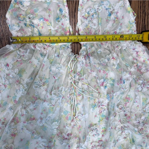 For Love & Lemons NWT Becky Floral Appliqué Mini Dress Strappy Plunging White XL - Picture 10 of 16